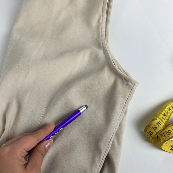 Cream beige solid clean girl v neck old money aesthetic bodycon midi dress sz 8 - Picture 12 of 12